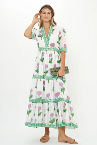 Cuffed v-neck maxi - lilac bloom