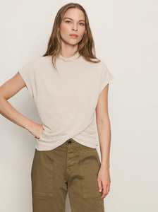 Draped sleeveless mock neck - mother of pearl