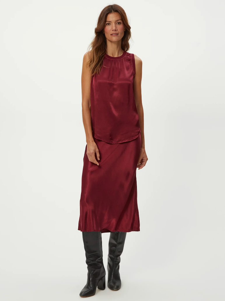Leila bias midi skirt - garnet
