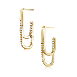 Jasmine pave double hoops - gold/cz