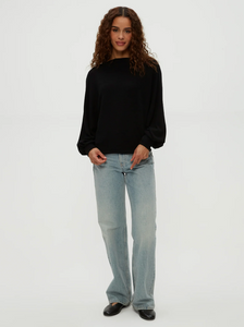 Roxy balloon sleeve robbed top - black