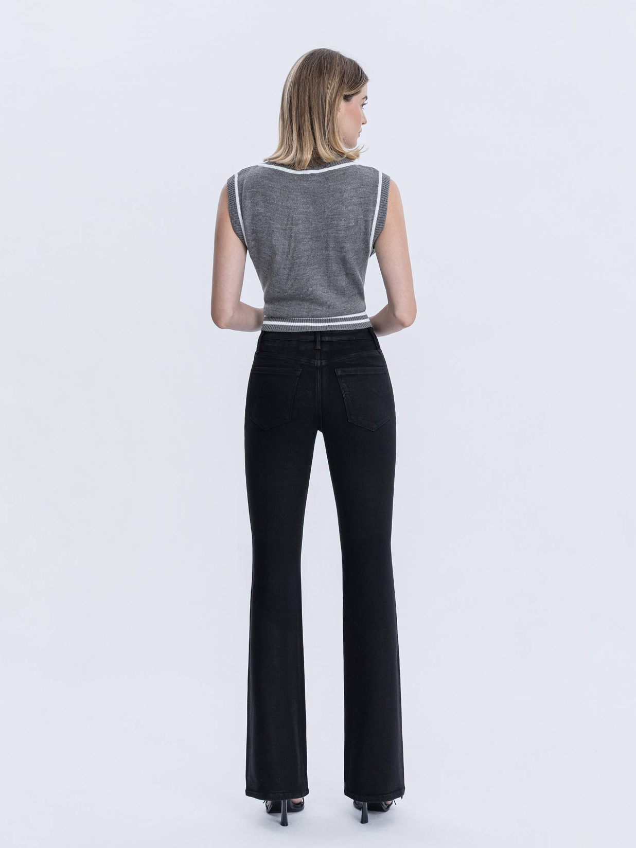 F6314BK - Full Length Black Bootcut Jeans - black