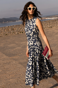 Sleeveless piped maxi - acadia navy