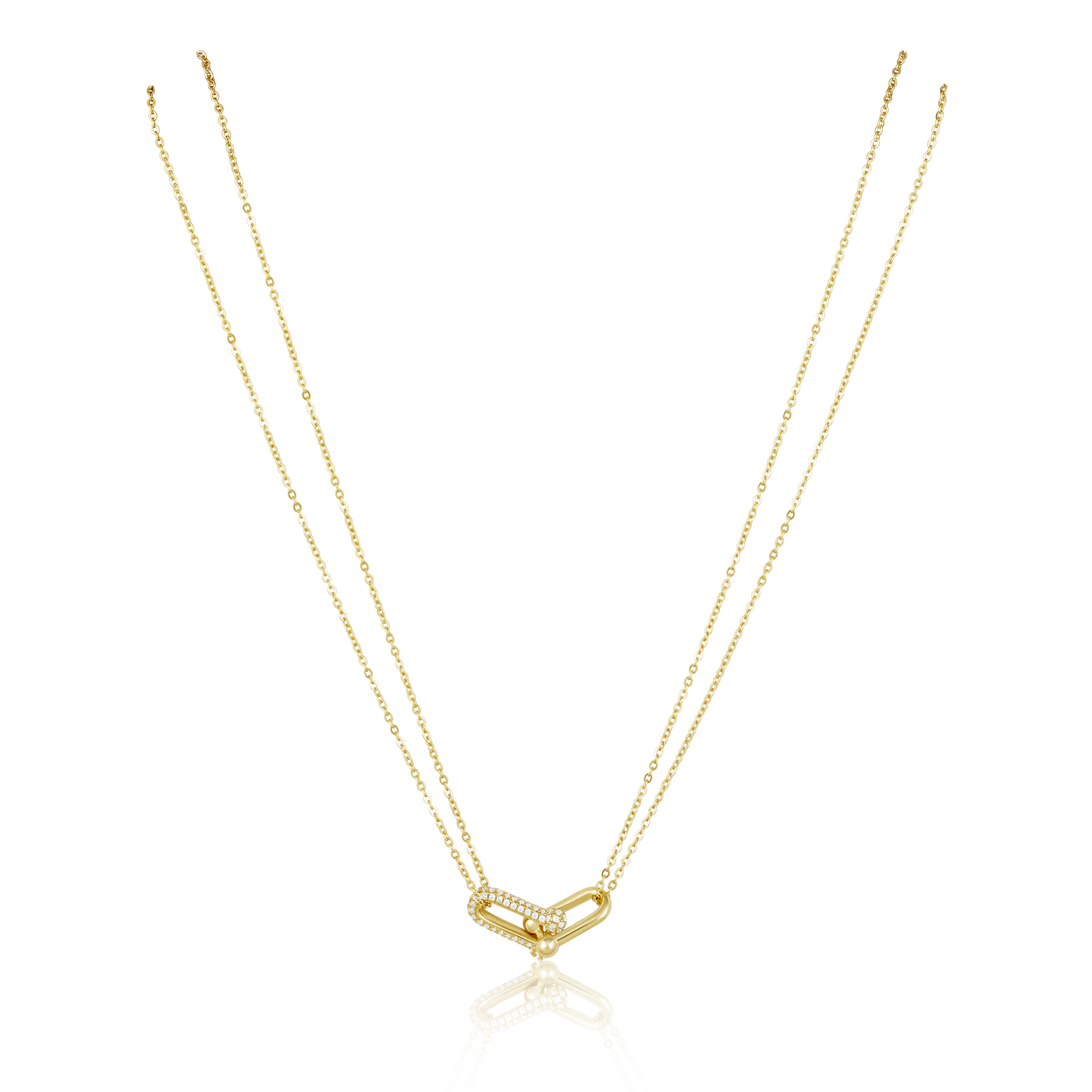 U link pave necklace - gold