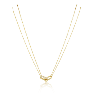 U link pave necklace - gold