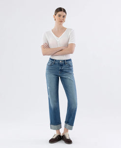 T6869 - Mid Rise Cuffed Straight Leg Jeans - sleek
