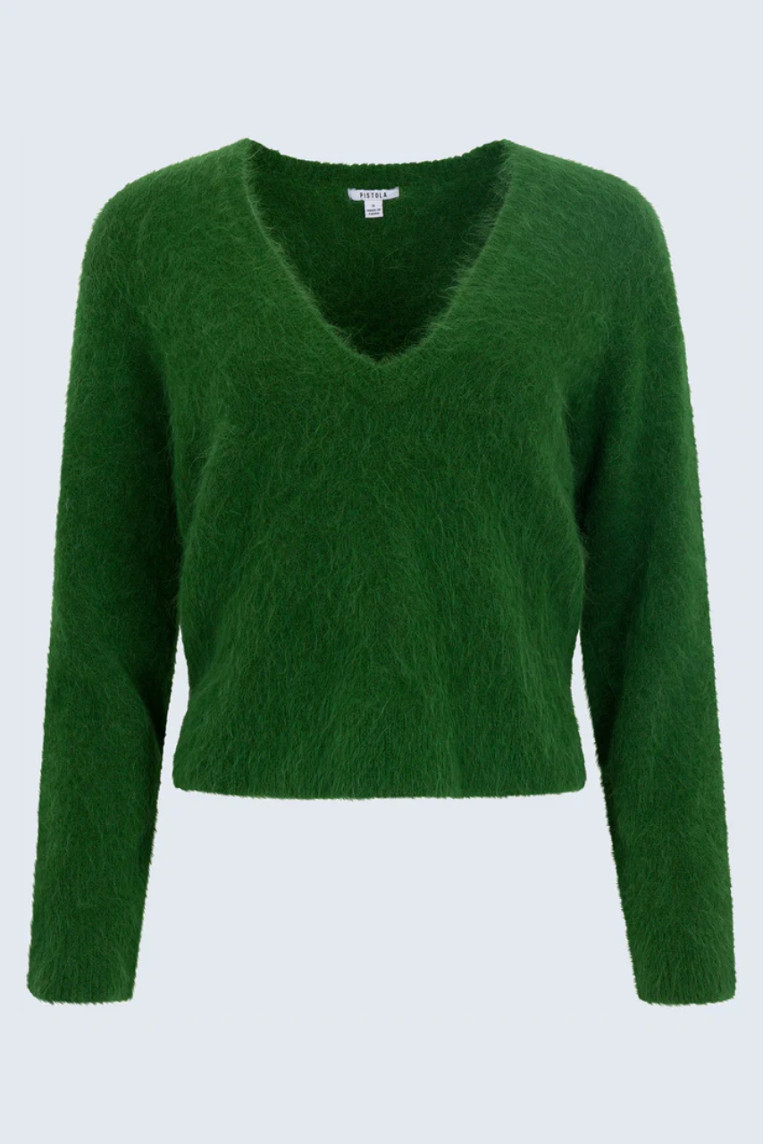 Kit v-neck long sleeved pullover sweater - winter green