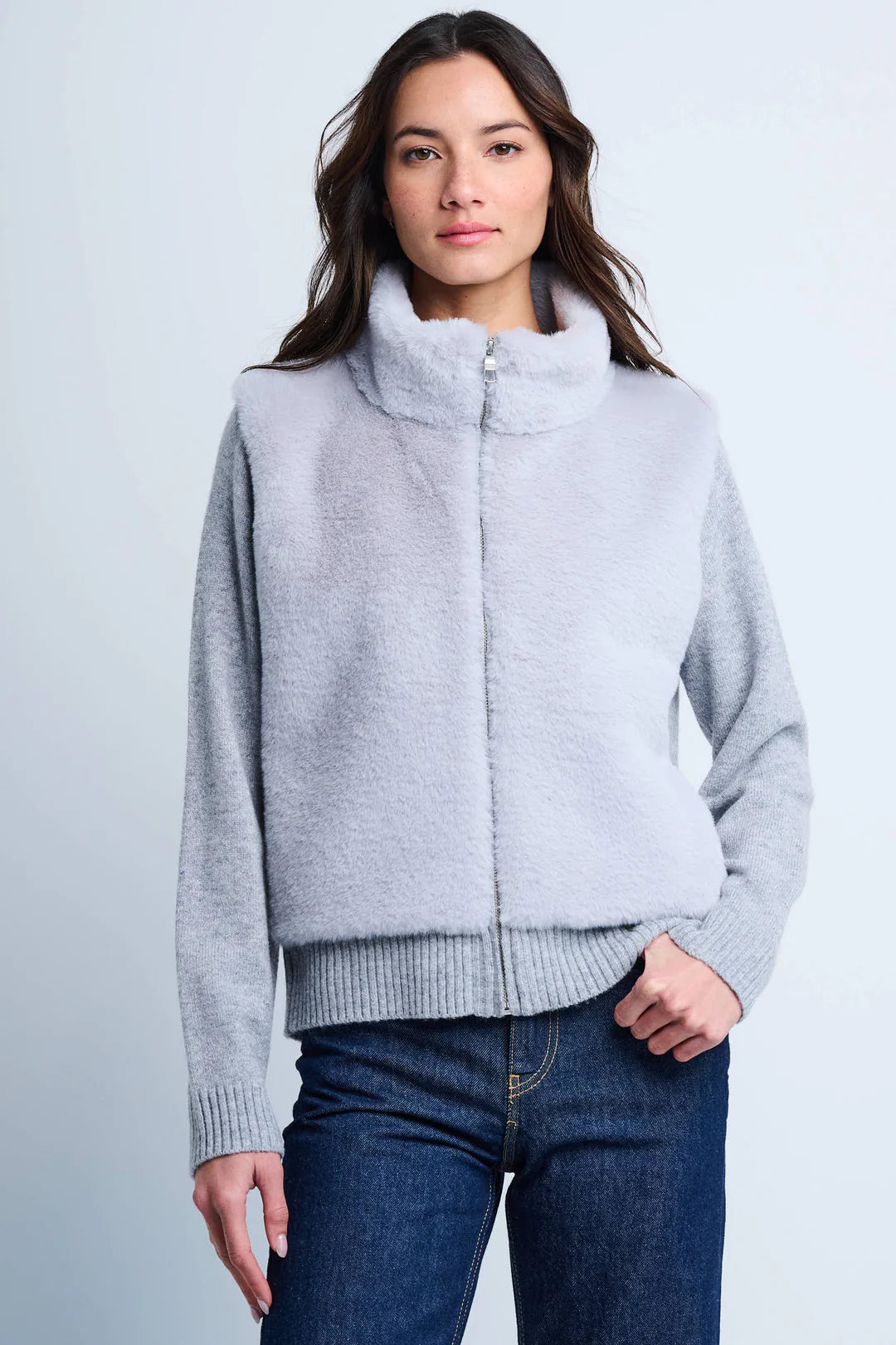 The Teddy faux fur knit jacket - platinum