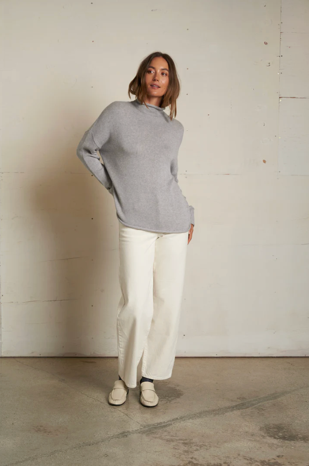 Nova cotton cashmere mock neck sweater - heather grey
