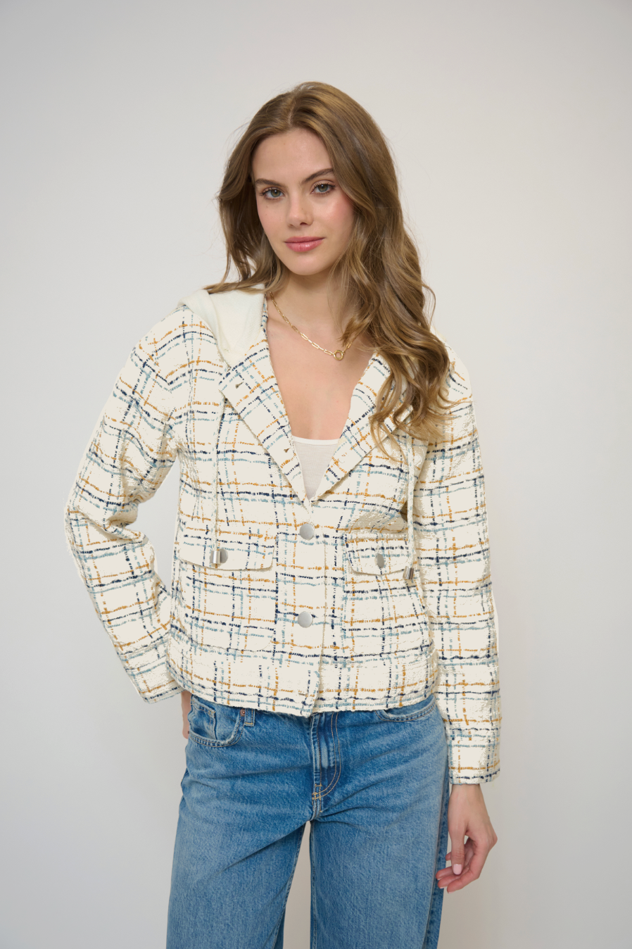 Franki hooded jacket - camel white multi