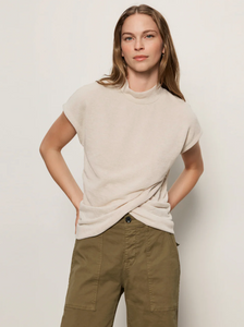 Draped sleeveless mock neck - mother of pearl