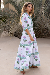 Cuffed v-neck maxi - lilac bloom