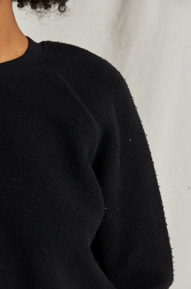 Ziggy inside out cotton fleece shrunken crew - true black