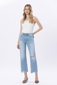 F6037 - Mid Rise Distressed Crop Slim Wide Jeans - ezra