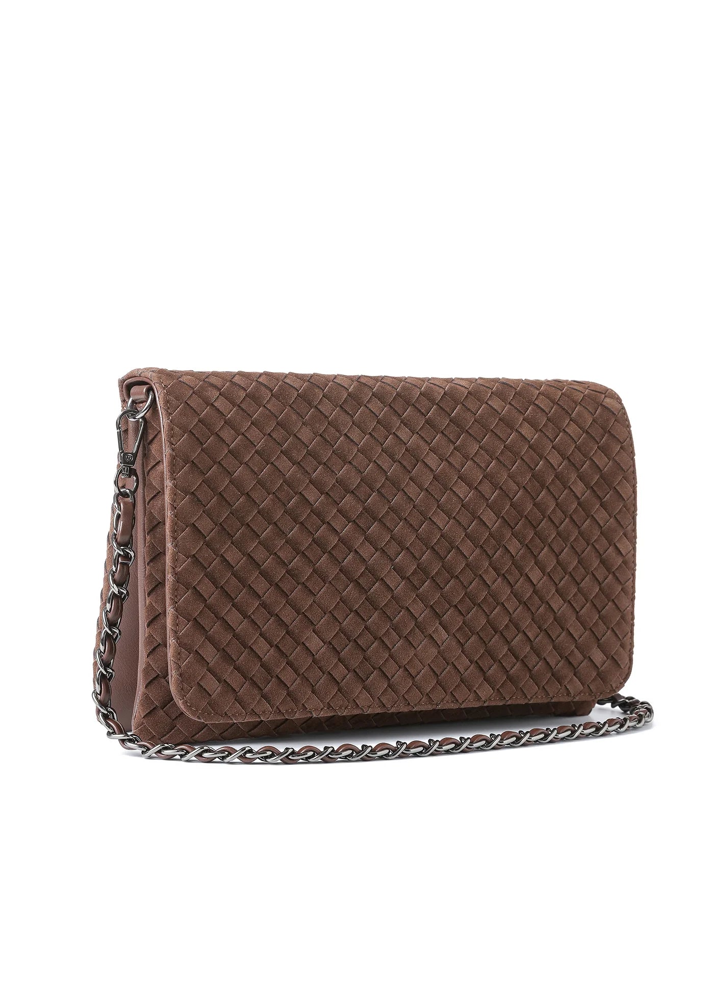 Lexi crossbody bag - chocolate woven vegan suede