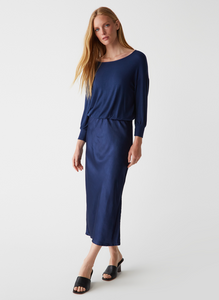 Nadia mixed fabric satin dress - nocturnal