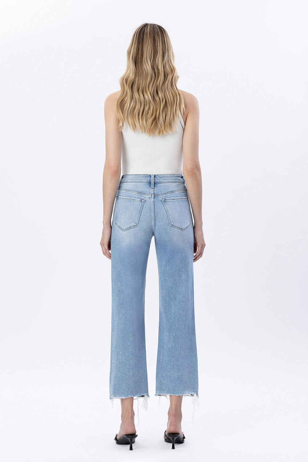 F6037 - Mid Rise Distressed Crop Slim Wide Jeans - ezra