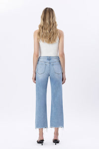 F6037 - Mid Rise Distressed Crop Slim Wide Jeans - ezra