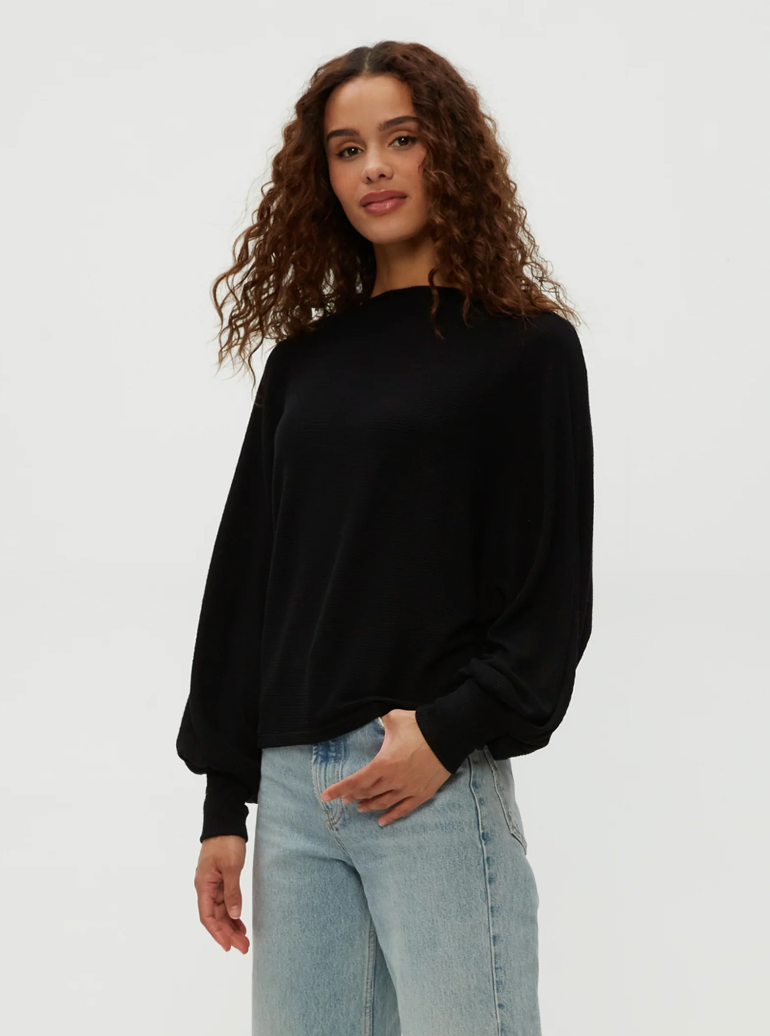 Roxy balloon sleeve robbed top - black