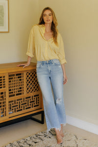 F6037 - Mid Rise Distressed Crop Slim Wide Jeans - ezra