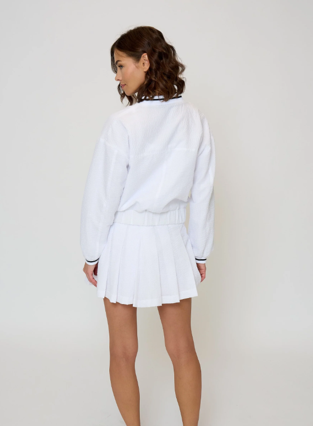 Alina varsity stripe bomber - white