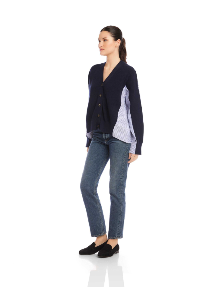 Celine Mixed Media Cardigan - navy