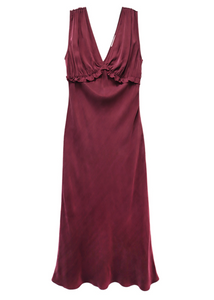 Cierra Ruffle Midi Dress - wine
