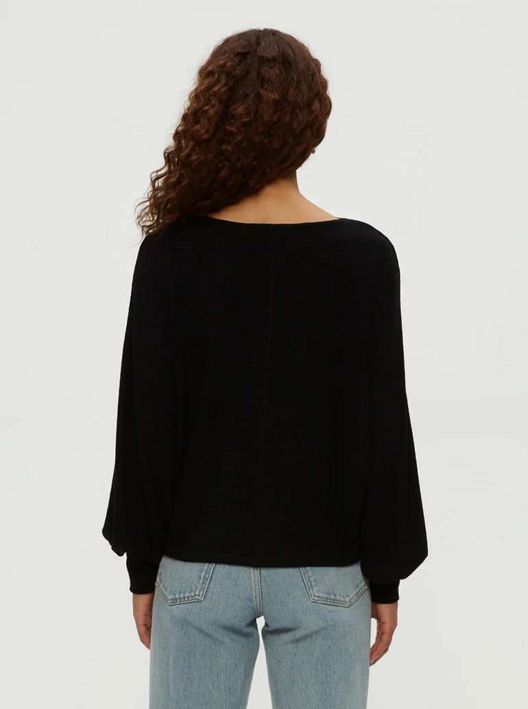 Roxy balloon sleeve robbed top - black
