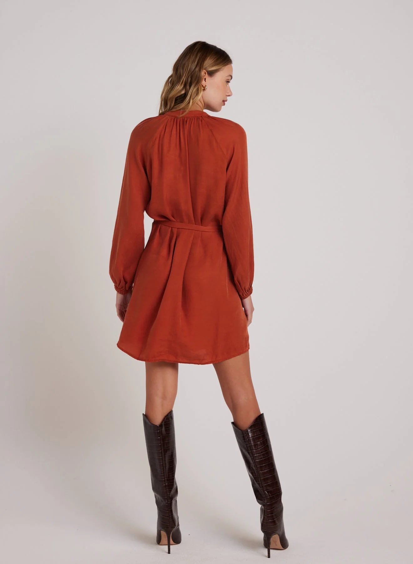 Belted raglan mini dress - amber rust