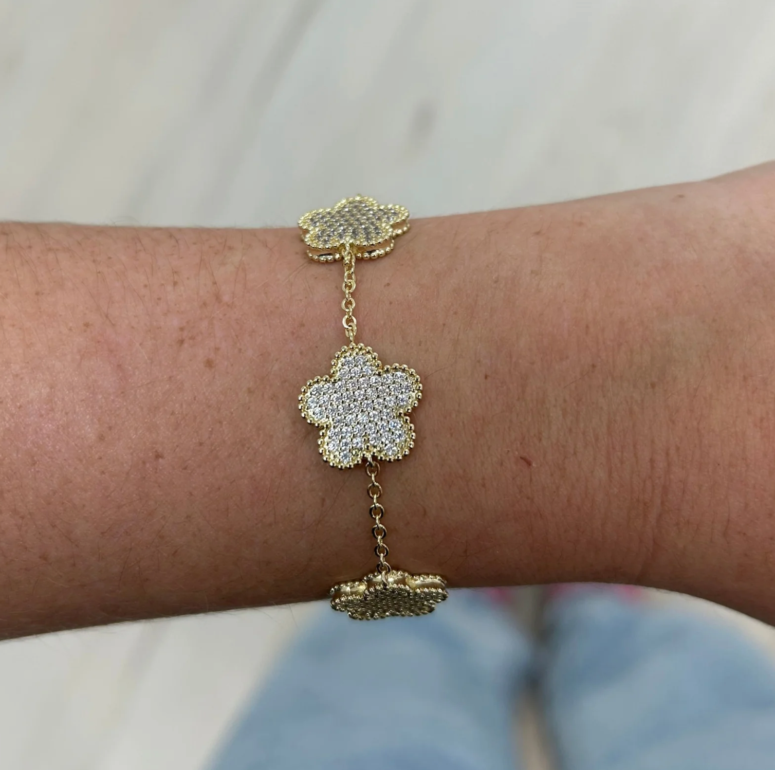 Adeline clover pave bracelet - gold
