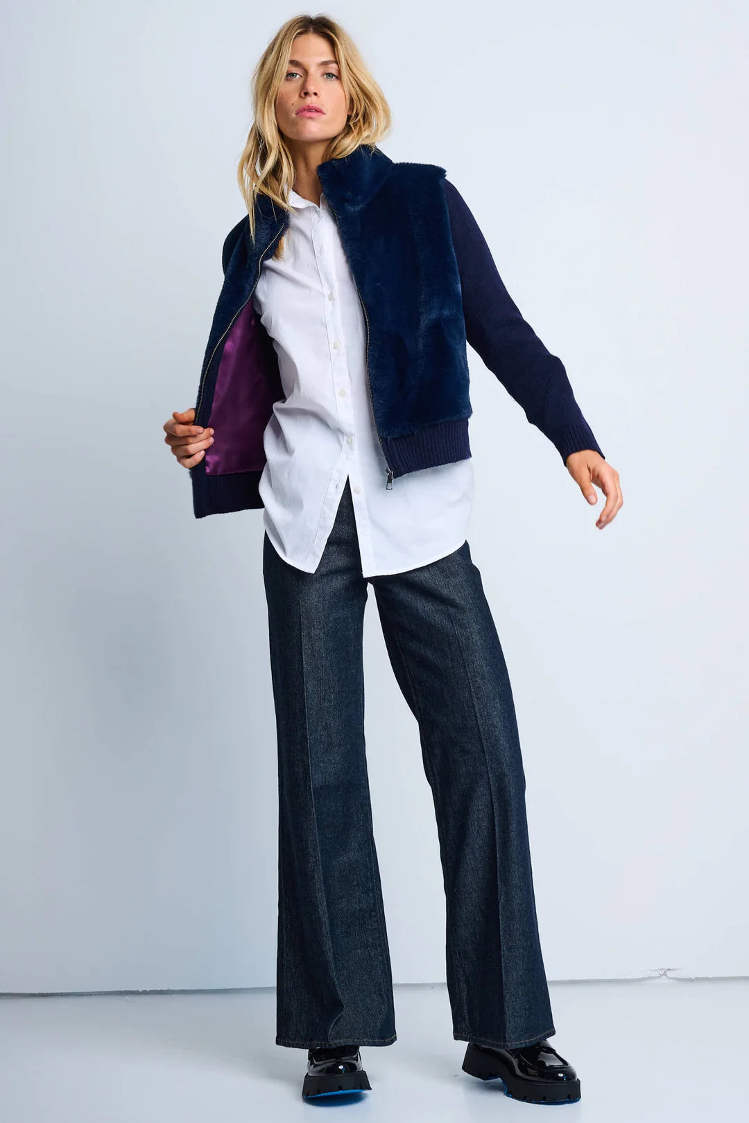 The Teddy faux fur knit jacket - navy