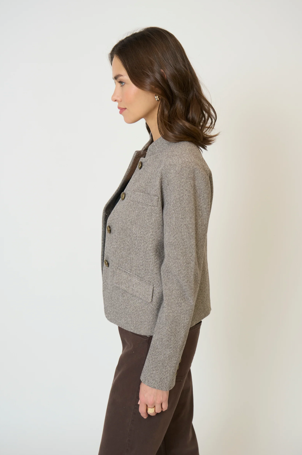 Halsey Mandarin Collar Jacket - brown