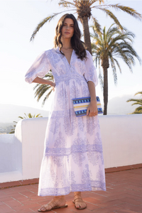 V-neck puff maxi - amadora blue