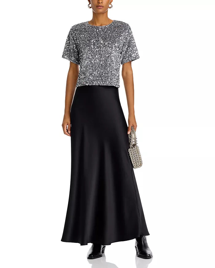 Cressa sequined velvet top - grey