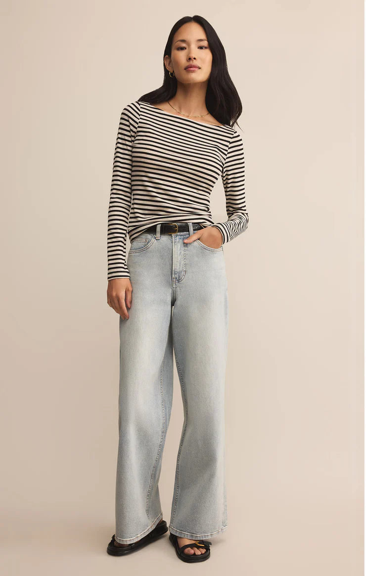 Pristine rib striped tee - black