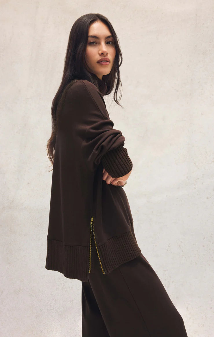 Sable luxe mock neck top - chocolate cherry