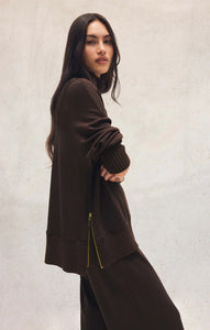 Sable luxe mock neck top - chocolate cherry
