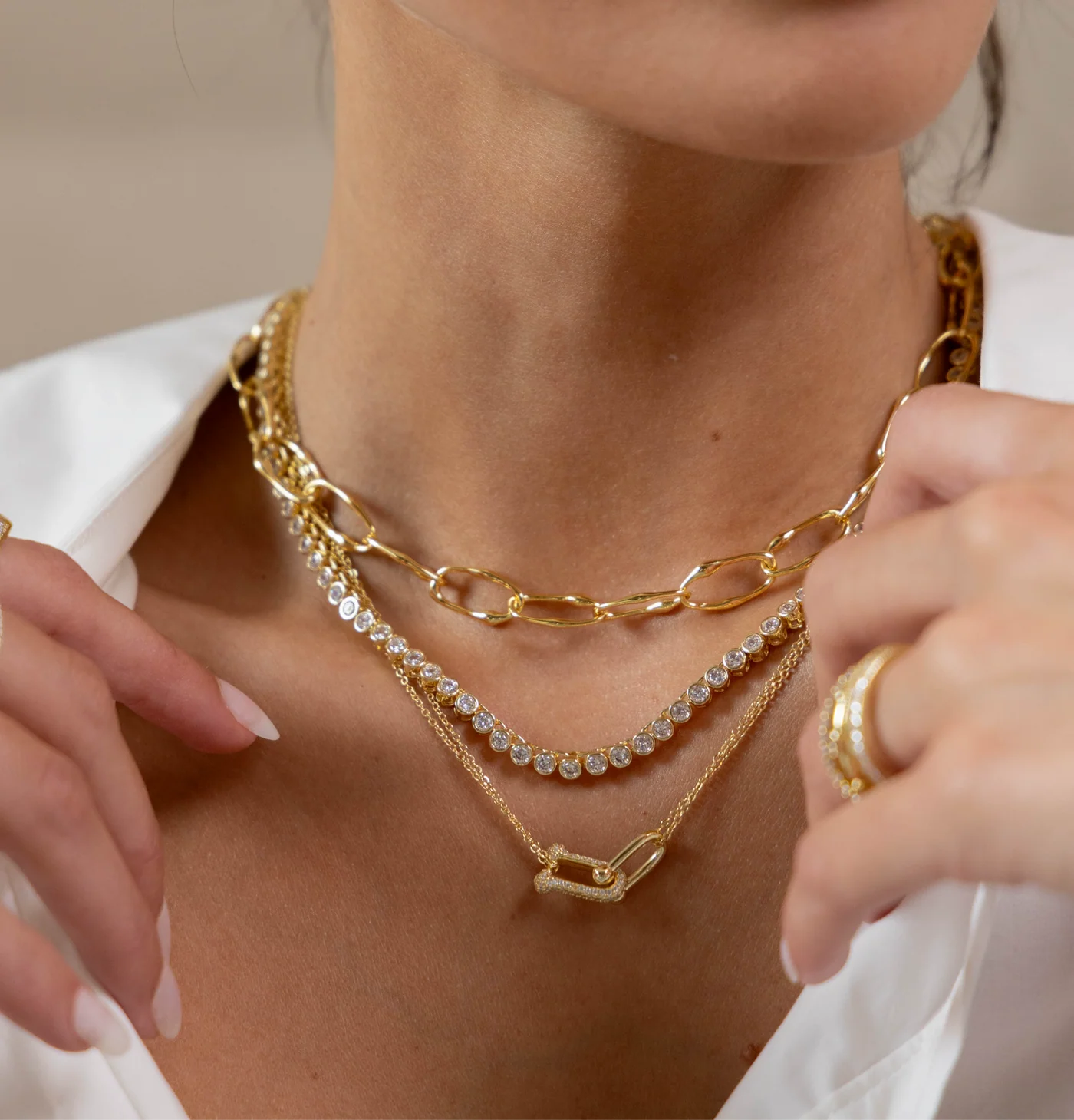 U link pave necklace - silver