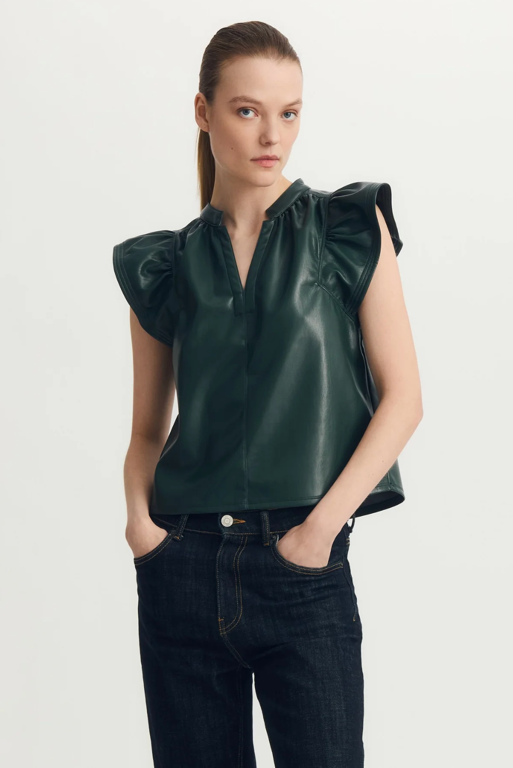 Venora faux leather top - forest
