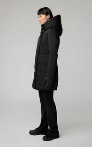 Camelia slim-fit classic down coat with puffer bib and hood - black