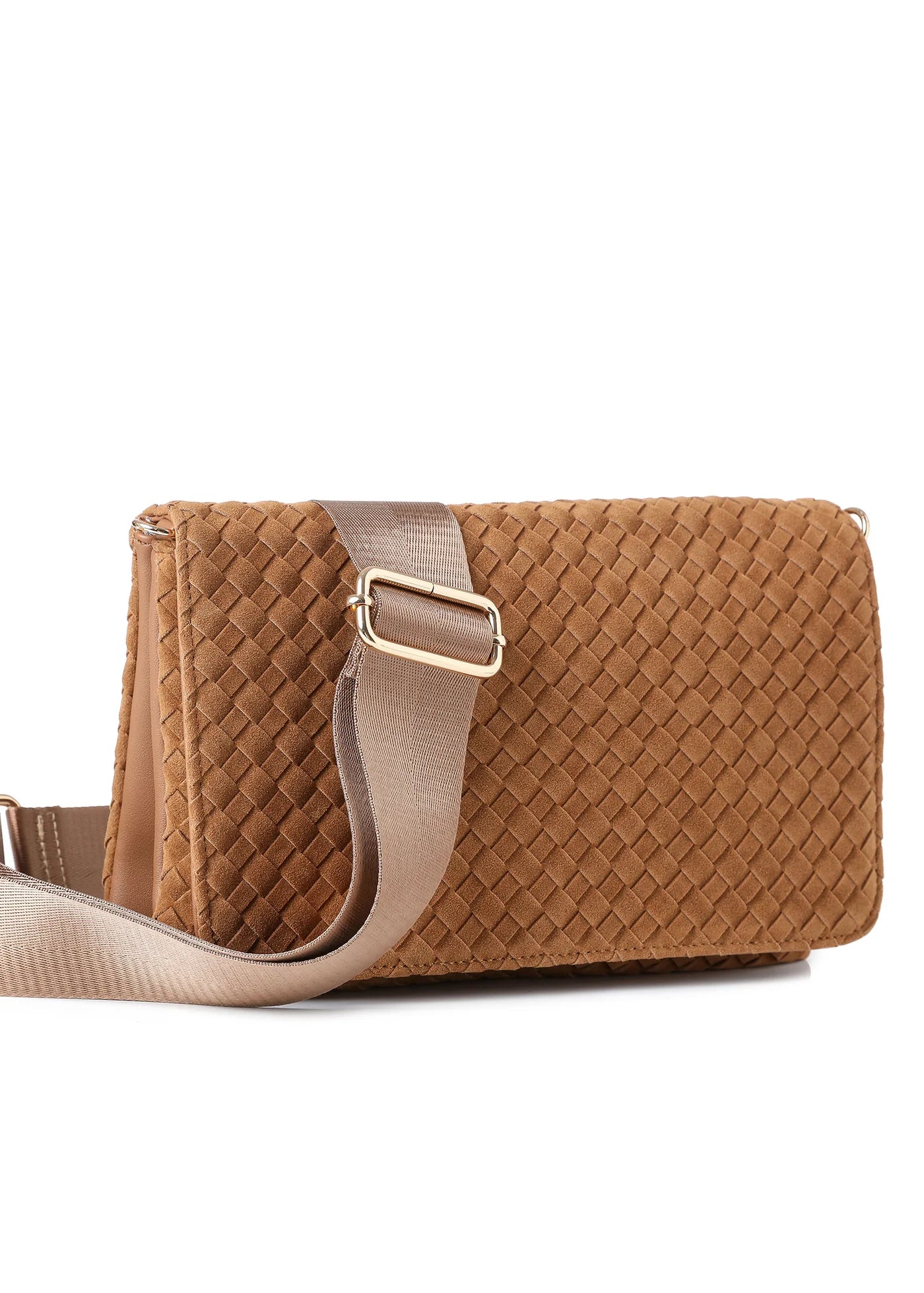 Lexi crossbody bag - saddle woven vegan suede