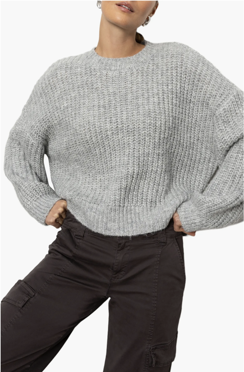 Fuzzy volume sleeve sweater - heather grey