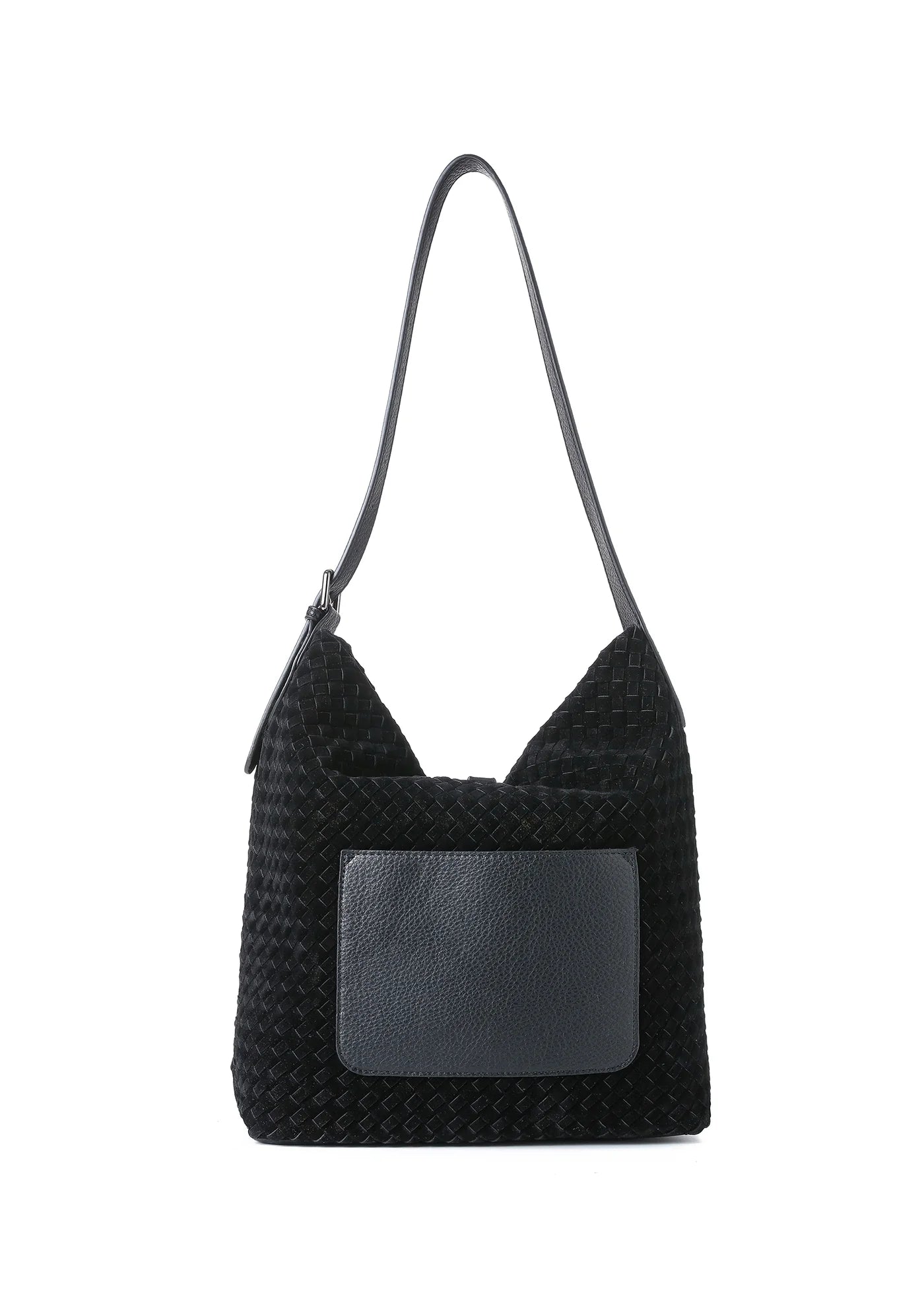 Sandy shoulder bag - black woven vegan suede