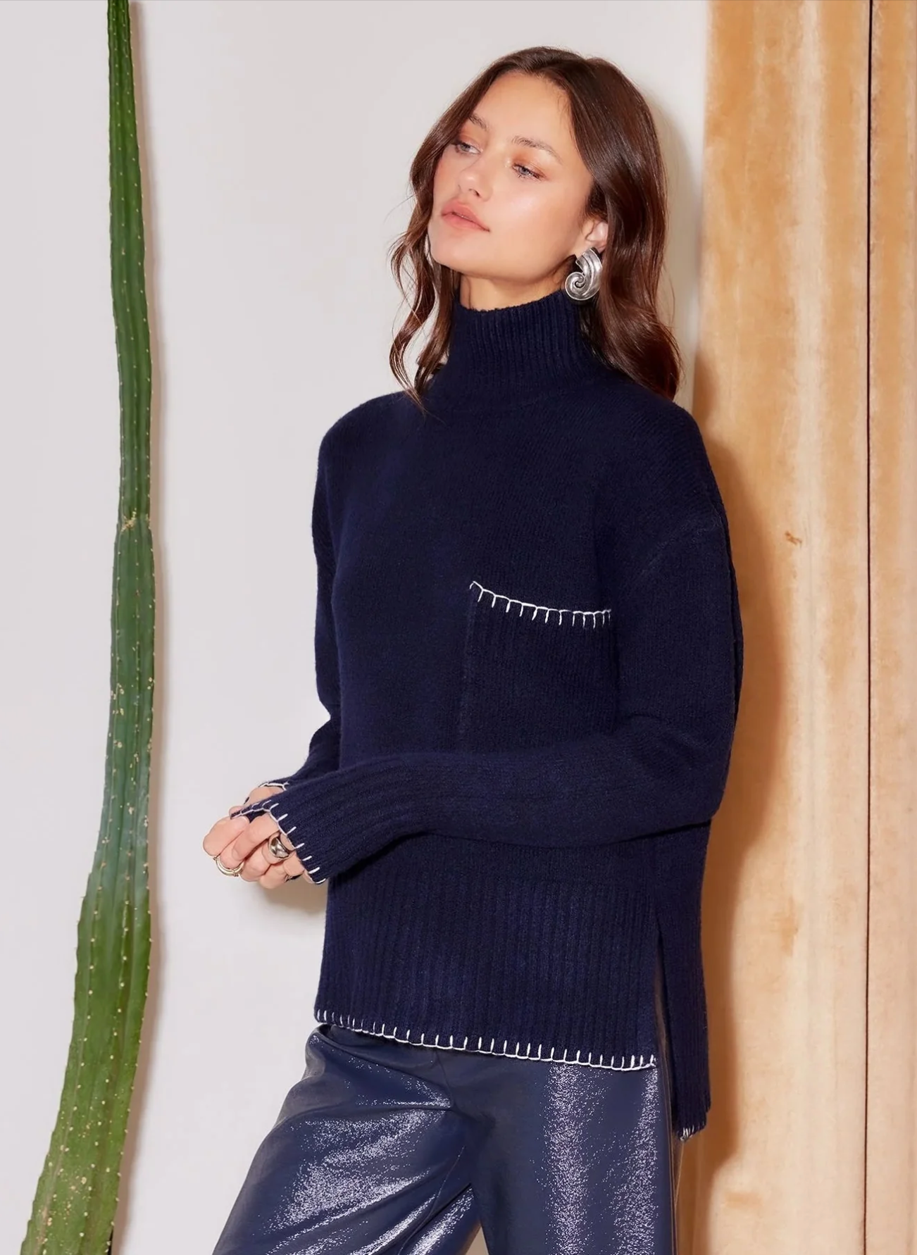 Sylvie Edge Stitch Sweater - navy