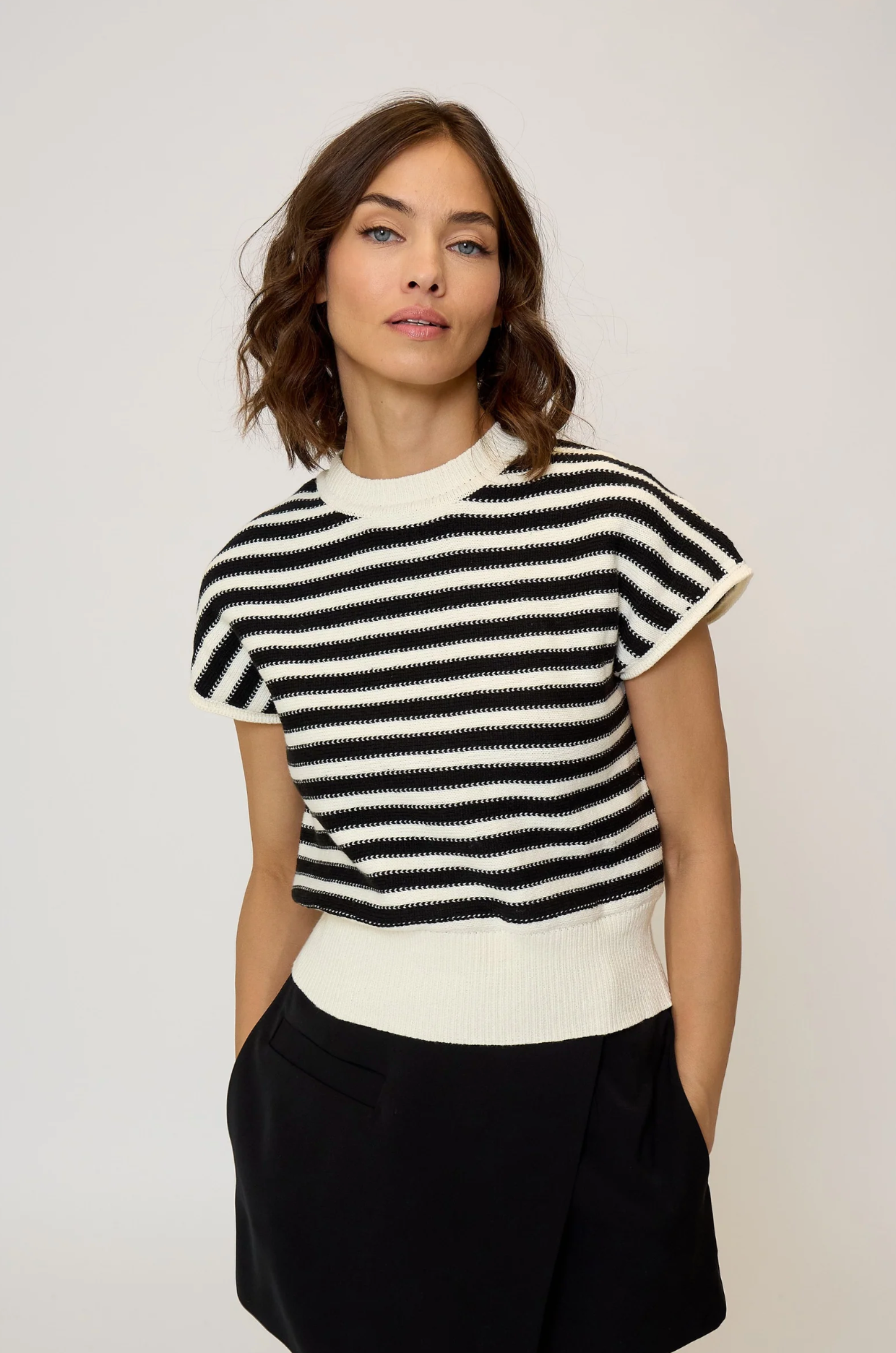 Olive striped stitch dolman - bone
