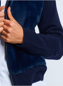 The Teddy faux fur knit jacket - navy