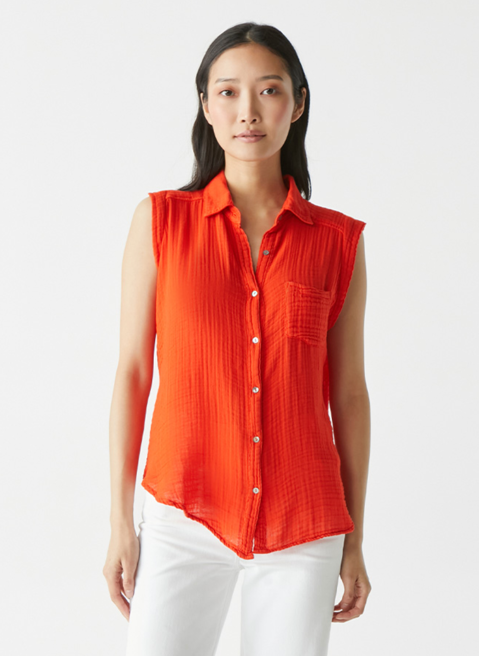 Monique gauze button down tank - heatwave