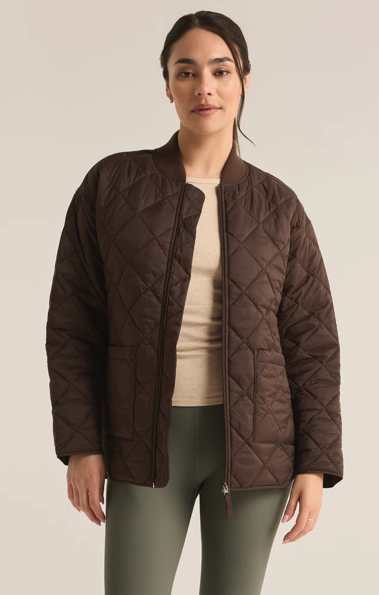 Sunrise quilted bomber jacket - coffee bean