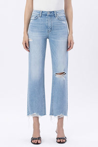 F6037 - Mid Rise Distressed Crop Slim Wide Jeans - ezra
