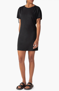 Drawstring shoulder t-shirt dress - black